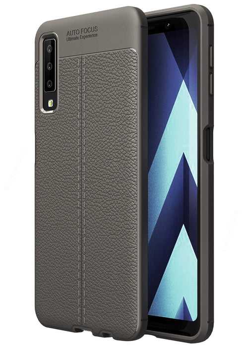 Leather Armor TPU Series Shockproof Armor Back Cover for Samsung Galaxy A7 (2018), 6.0 inch, Grey
