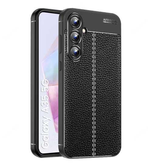 Leather Armor TPU Series Shockproof Armor Back Cover for Samsung Galaxy A35 5G, 6.6 inch, Black