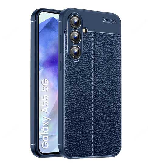 Leather Armor TPU Series Shockproof Armor Back Cover for Samsung Galaxy A55 5G, 6.6 inch, Blue