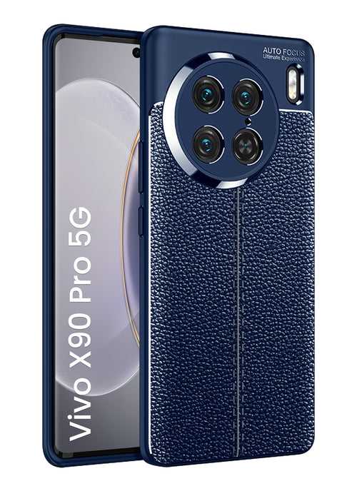 Leather Armor TPU Series Shockproof Armor Back Cover for Vivo X90 Pro 5G, 6.78 inch, Blue