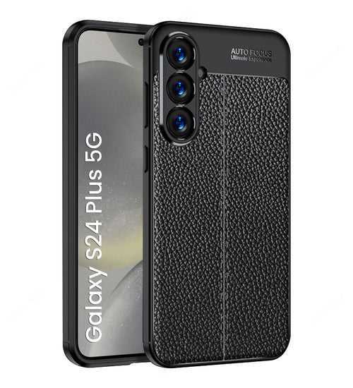 Leather Armor TPU Series Shockproof Armor Back Cover for Samsung Galaxy S24+ Plus 5G, 6.7 inch, Black