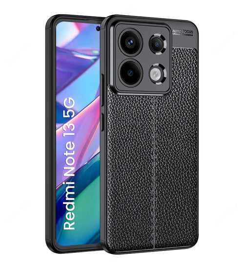 Leather Armor TPU Series Shockproof Armor Back Cover for Redmi Note 13 5G, 6.67 inch, Black