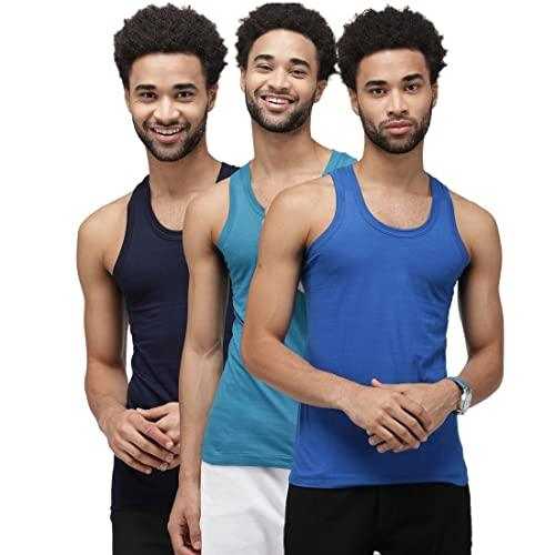 Sporto Men Solid Prime Vest (Pack of 3) - Navy, Blue & Light Blue