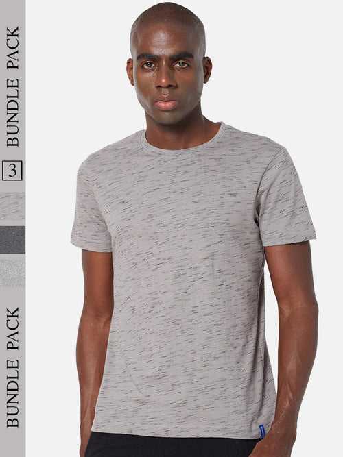 Sporto Men's Round Neck Cotton Tee Pack of - 3 (Grey + Anthra + Gray Flakes)