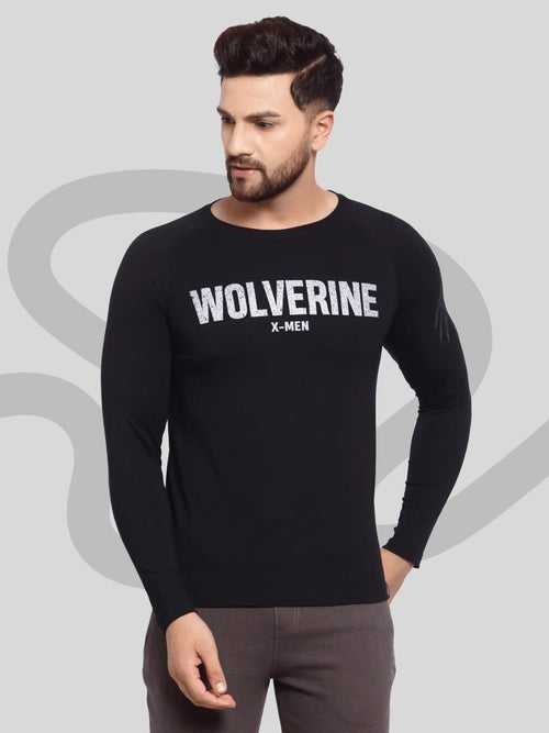 Sporto Men's Wolverine Print Full Sleeve T-shirt - Black
