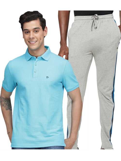 Men's Cotton Rich Solid T-Shirt/ Track Pant Sets-2PC