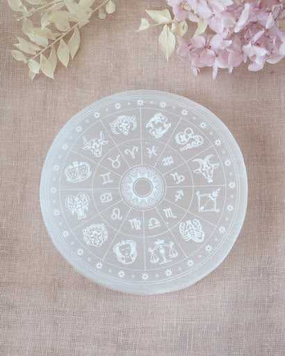 Crystal Heaven Selenite Crystal Charging Plate, 3 Inch Engraved  For Crystal Cleansing