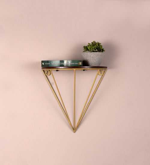 Claymint Triangle Wall Shelf for Home Decor in Gold Finish