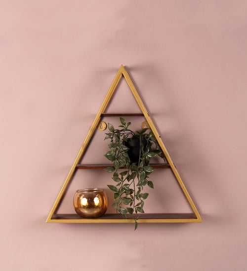 Claymint Triangle Wall Shelf for Home Decor in Gold Finish