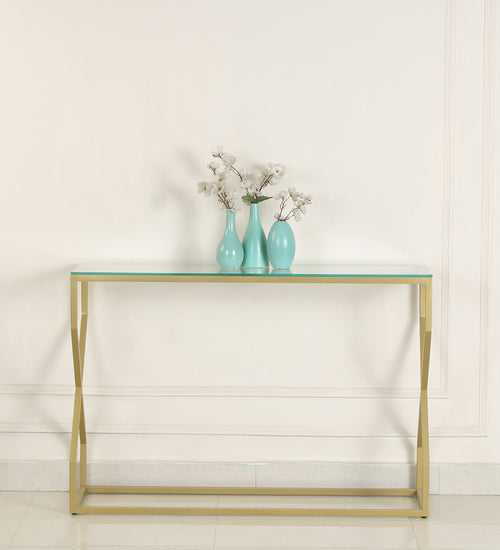 Melbourne Glass Console Table In Gold Finish
