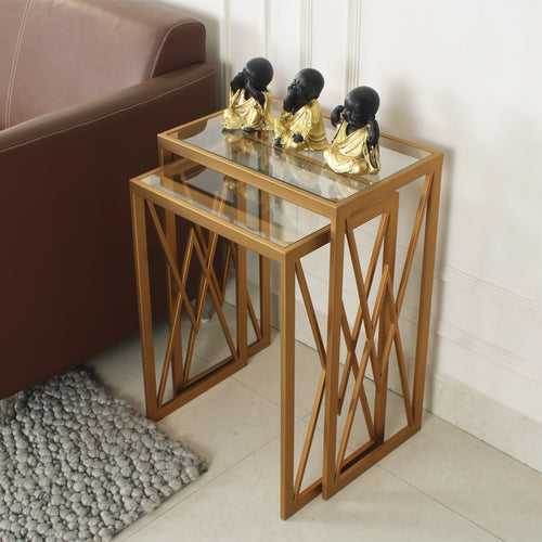 Valentino Clear Glass Nesting Side Table in Dark Gold Finish