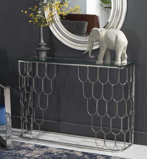 Belmont Glass Console Table In Chrome Finish