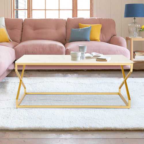 Melbourne Marble Coffee Table In Gold Finish
