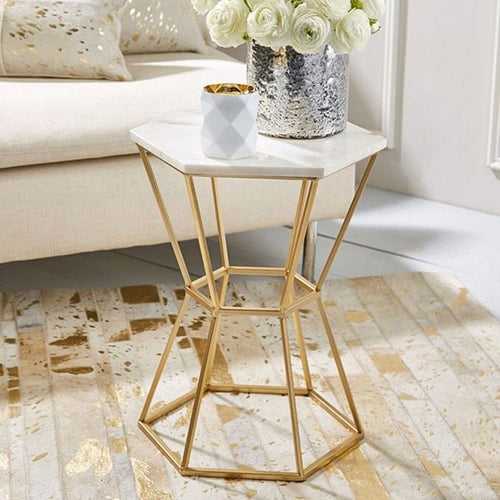 Westford Marble Side Table In Gold Finish
