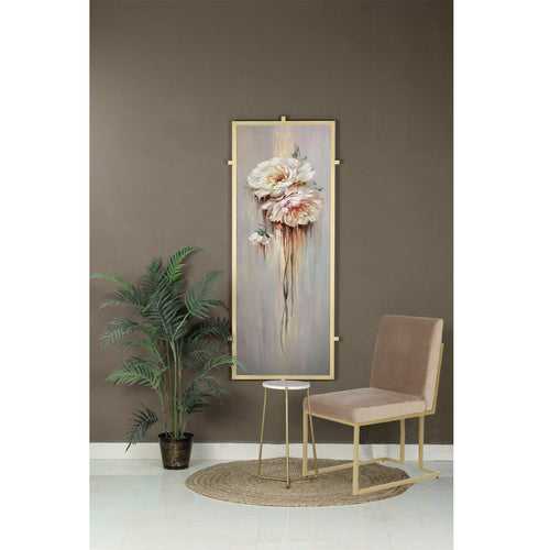 Wheaton Beige Velvet Fabric Dining Metal Chair In Gold Finish
