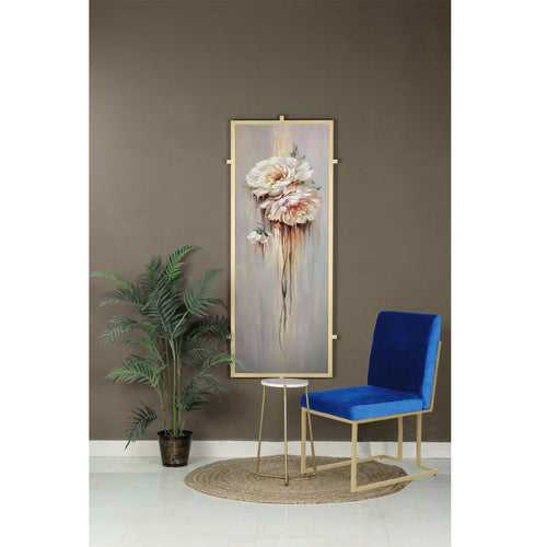 Wheaton Blue Velvet Fabric Dining Metal Chair In Gold Finish