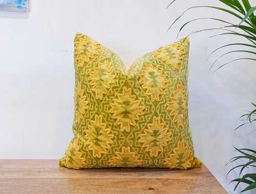 Mustard-Coloured Set of 2 Handblock Square Cushion Covers