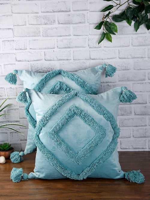 Blue Set of 2 Velvet Square Cushion Covers