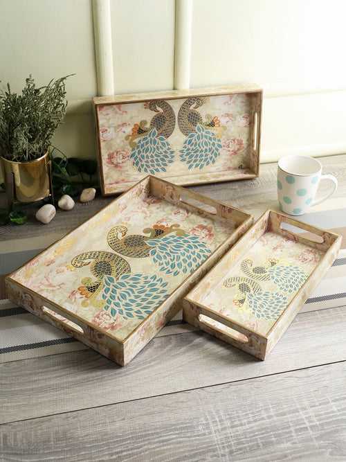 Set of 3 Gold-Coloured Digit Printed Serving Tray