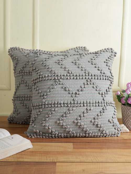 Grey Set of 2 Handwoven Square Cushion Covers