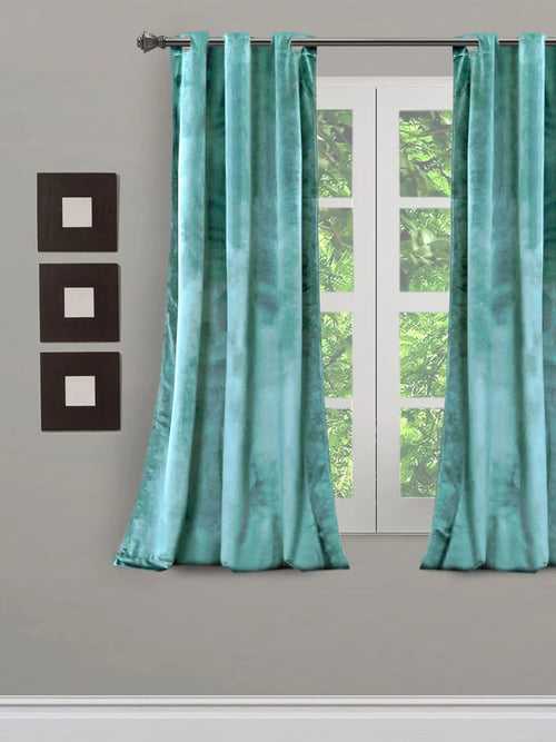 Premium Velvet Turquoise Blue Color Eyelet Single Window  Curtain