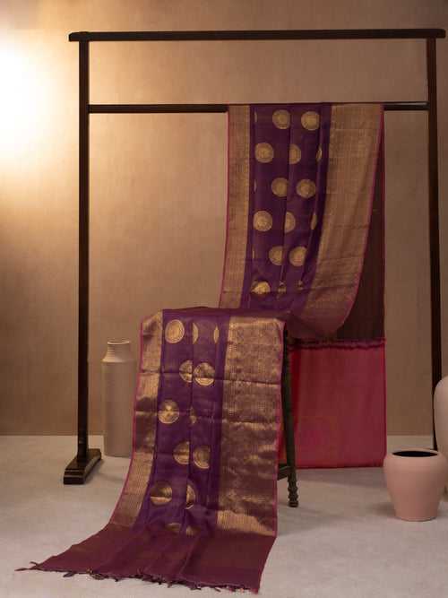 Kanchi Pattern Woven In Regal Purple Pure Kanchipuram Silk Saree with Gold Zari