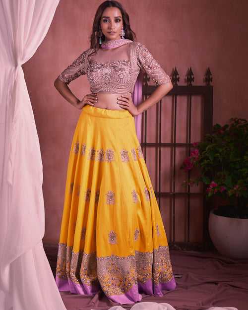 Yellow raw silk embroidered Skirt (Only Skirt)