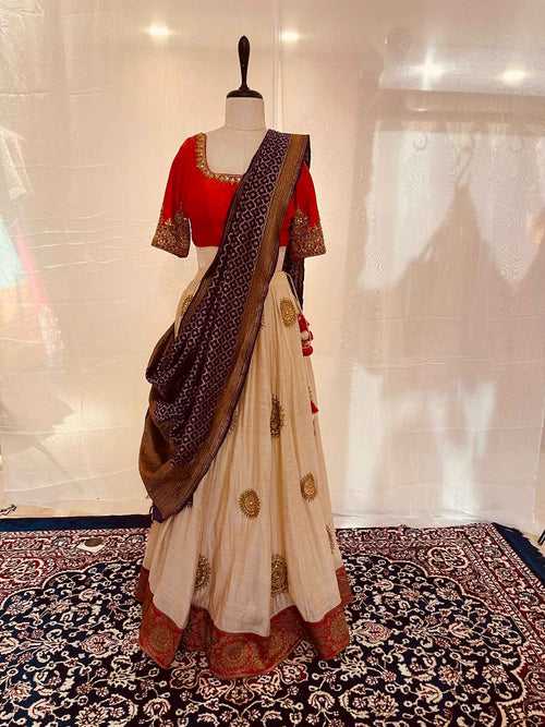 Red and Beige Lehenga Set