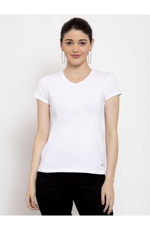 V-Neck Plain T-Shirt - White