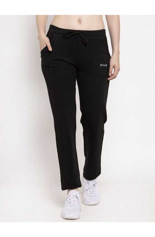 Women Black Solid Cotton Track Pant