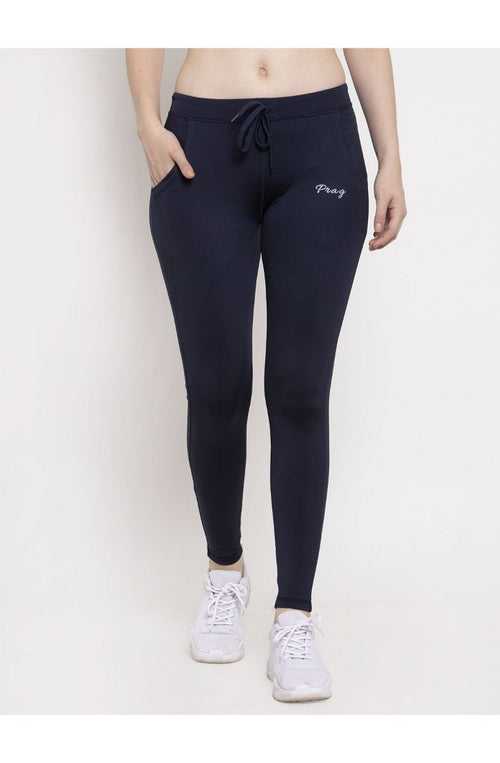 Women Navy Solid Slim fit pants Dry fit workout Technology