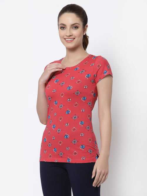 Women Printed Solid Slim Fit round neck T-shirt