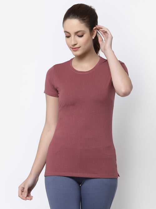 Women Canyone Rose Solid slim fit round neck T-shirt