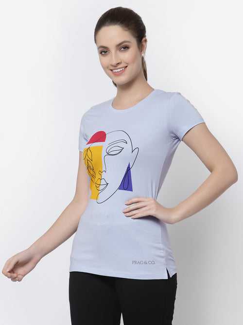 Women Printed Solid Slim Fit round neck T-shirt