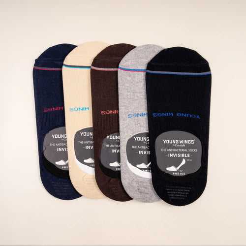 Young Wings Men's Multi Colour Cotton Fabric Stripe No-Show Socks - Pack of 5, Style no. M1-116 N