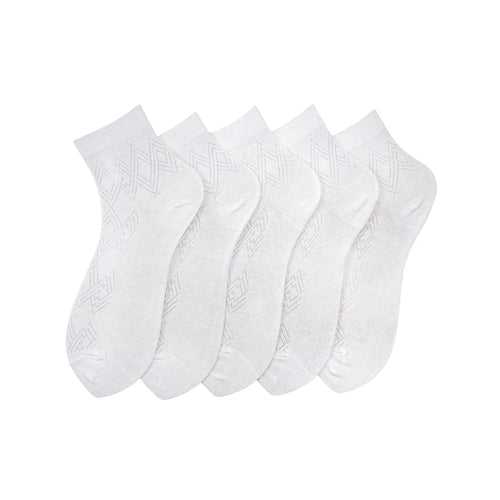 Young Wings Men's White Colour Cotton Fabric Solid Ankle Length Socks - Pack of 5, Style no. 2304-M1