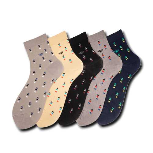 Young Wings Men's Multi Colour Cotton Fabric Design Ankle Length Socks - Pack of 5, Style no. 2720-M1