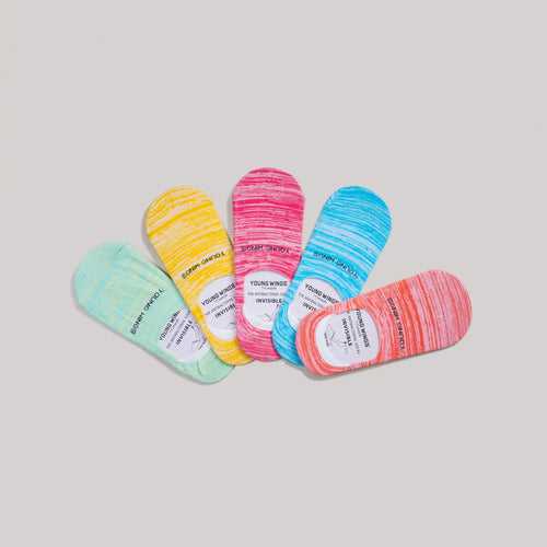 Young Wings Women's Multi Colour Cotton Fabric Design No-Show Socks - Pack of 5, Style no. 9008-W1