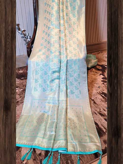 Elegant Aqua Blue Banarasi Silk Saree