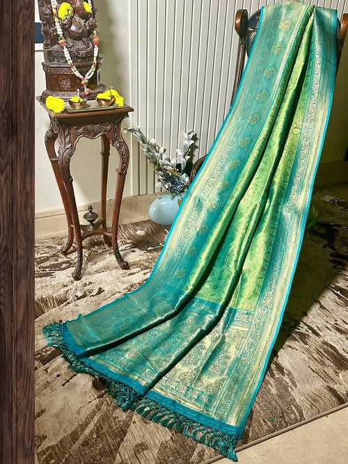 Elegant Green and Teal Banarasi Silk Saree
