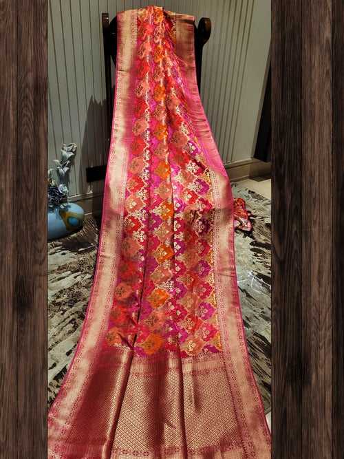 Radiant Rose Banarasi Saree with Brocade Work