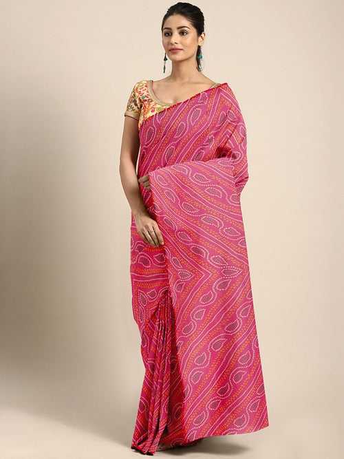 Pink Jaipuri Tie & Dye Bandhej Printed Traditional Chiffon Saree