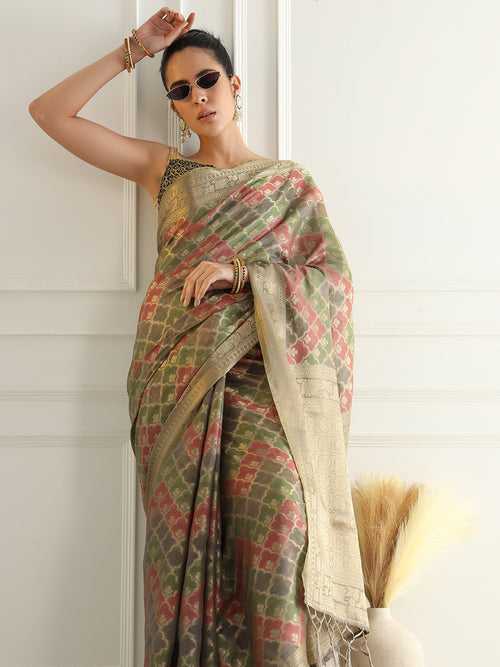 Banarasi Chanderi Saree with Multi Color Ombre style Resham Motifs