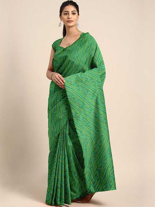 Bottle Green Jaipuri Tie & Dye Bandhej Printed Chiffon Saree