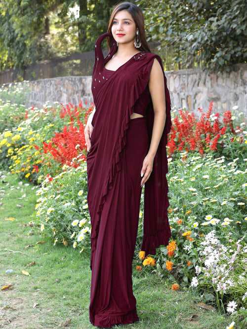Pre-Draped Embellshed Ruffled Saree with Structured Pleated Blouse