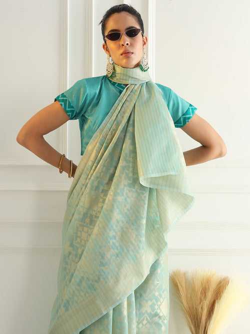 Pastel Ombre Chanderi Silk saree with Subtle Zari Geometric patterns