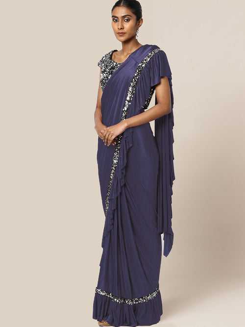 Ruffled Saree with SIlver Sequence Embellishments