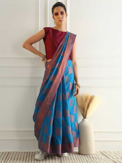 Traditional South Silk Saree with Mughal inspired Zari Woven Motifs