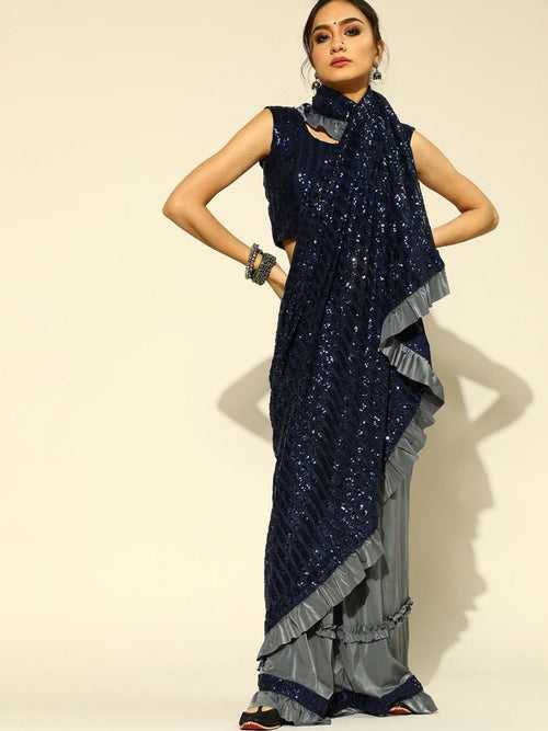 Ruffled Saree with Sequin Embellishments and Frills
