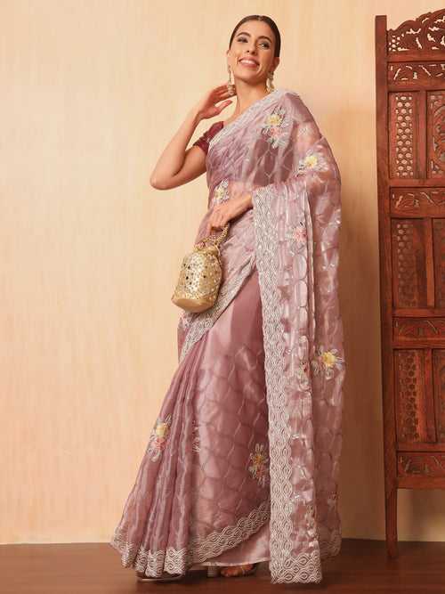 Floral Resham Embroidered & Sequence Embellished Saree